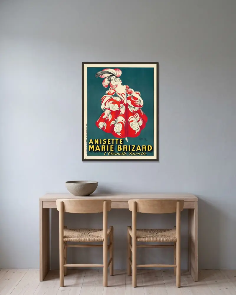 Anisette Marie Brizard av Leonetto Cappiello inramad på en vägg
