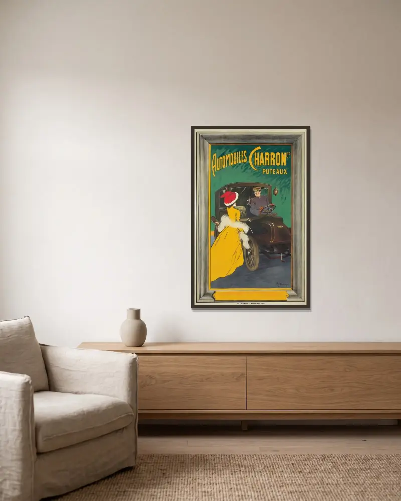 Automobiles Charron Ltd. av Leonetto Cappiello inramad på en vägg