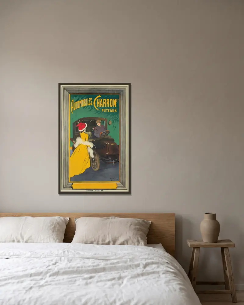 Automobiles Charron Ltd. av Leonetto Cappiello inramad på en vägg