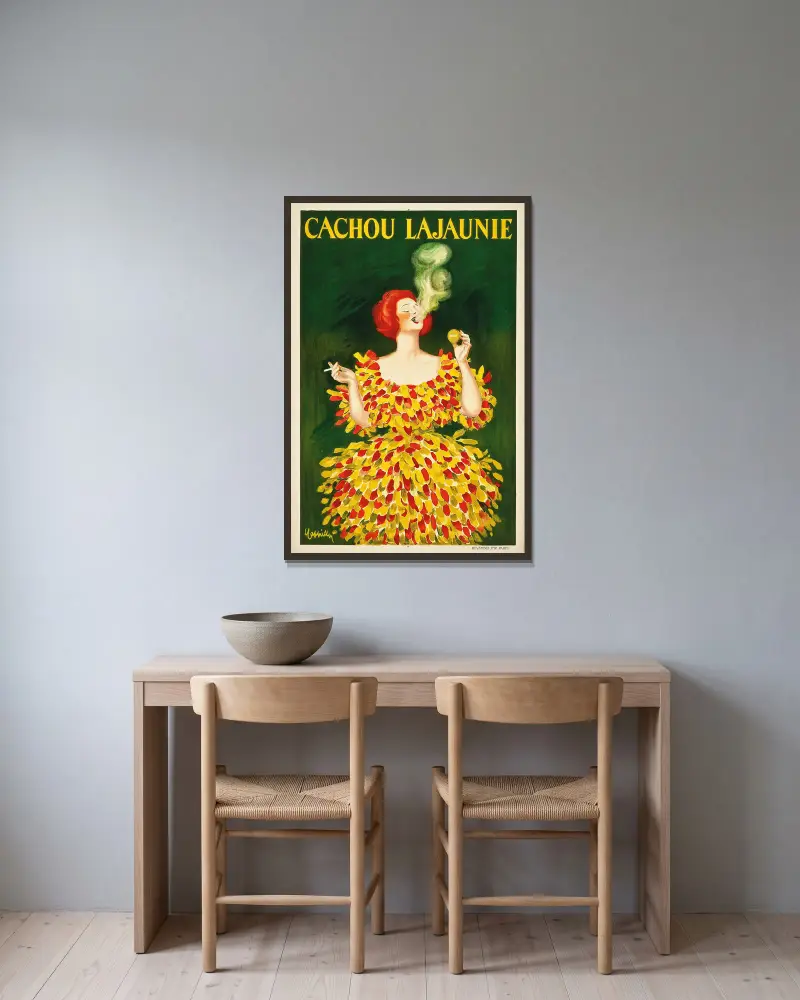 Cachou Lajaunie av Leonetto Cappiello inramad på en vägg