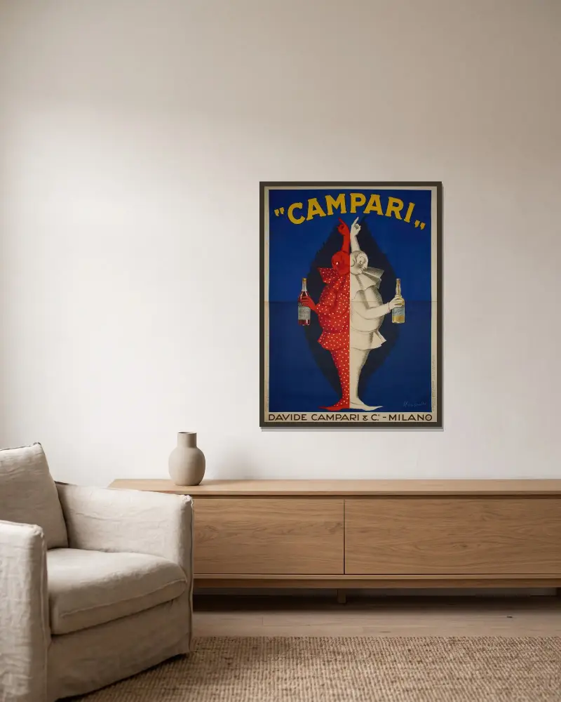 Campari av Leonetto Cappiello inramad på en vägg
