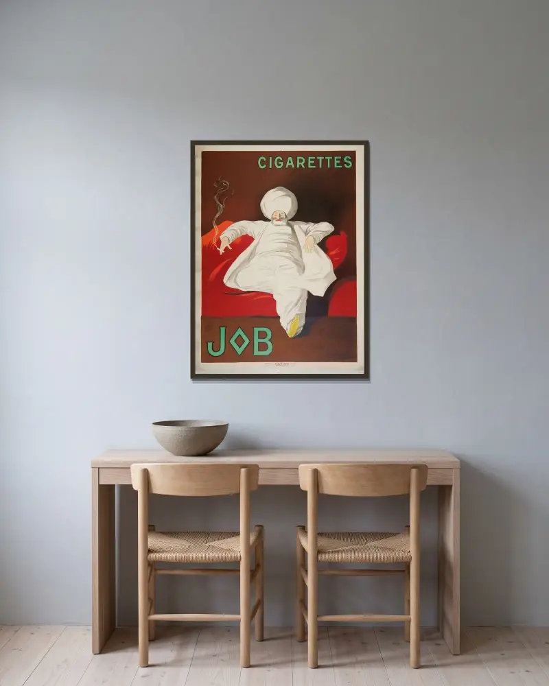Cigarettes JOB av Leonetto Cappiello inramad på en vägg
