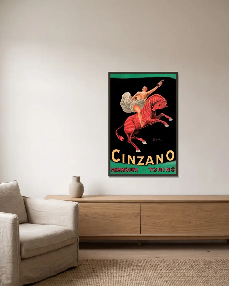 Cinzano Vermouth Torino av Leonetto Cappiello inramad på en vägg