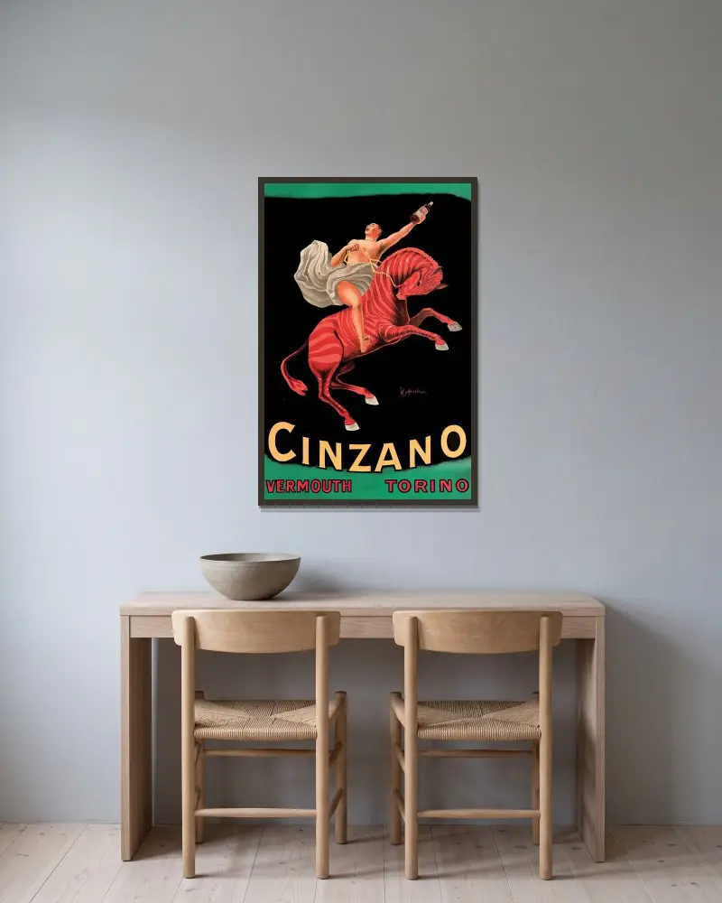 Cinzano Vermouth Torino av Leonetto Cappiello inramad på en vägg