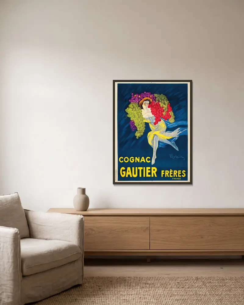 Cognac Gautier Frères av Leonetto Cappiello inramad på en vägg