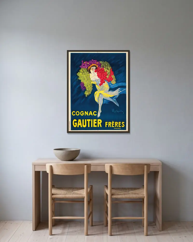 Cognac Gautier Frères av Leonetto Cappiello inramad på en vägg