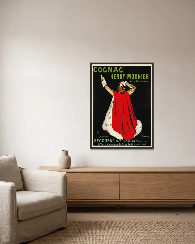 Cognac Henry Mounier av Leonetto Cappiello inramad på en vägg