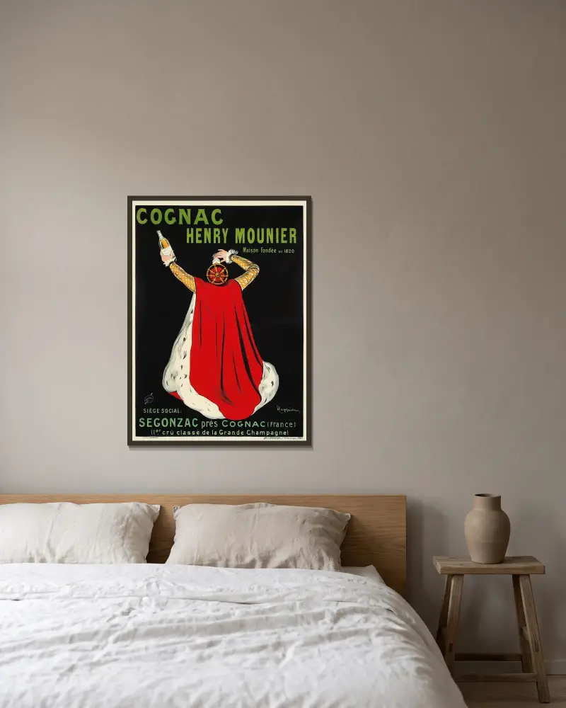 Cognac Henry Mounier av Leonetto Cappiello inramad på en vägg