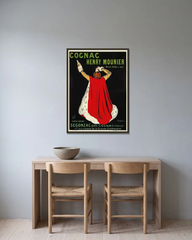 Cognac Henry Mounier av Leonetto Cappiello inramad på en vägg