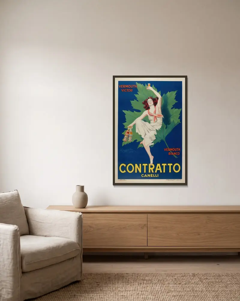 Contratto. Canelli av Leonetto Cappiello inramad på en vägg