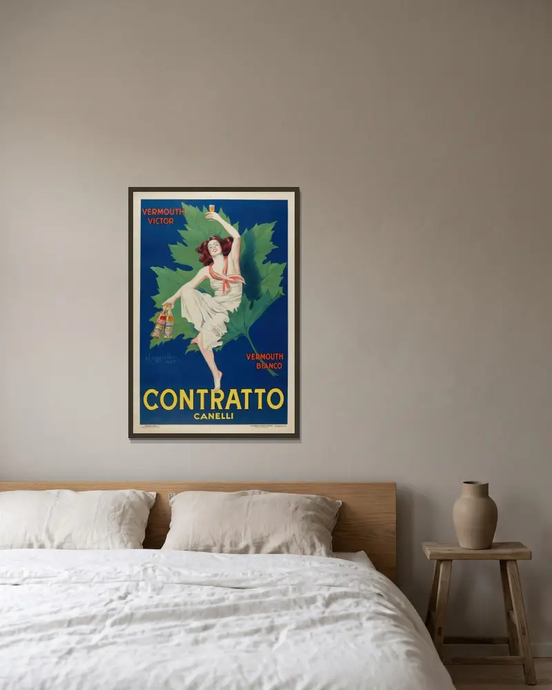 Contratto. Canelli av Leonetto Cappiello inramad på en vägg