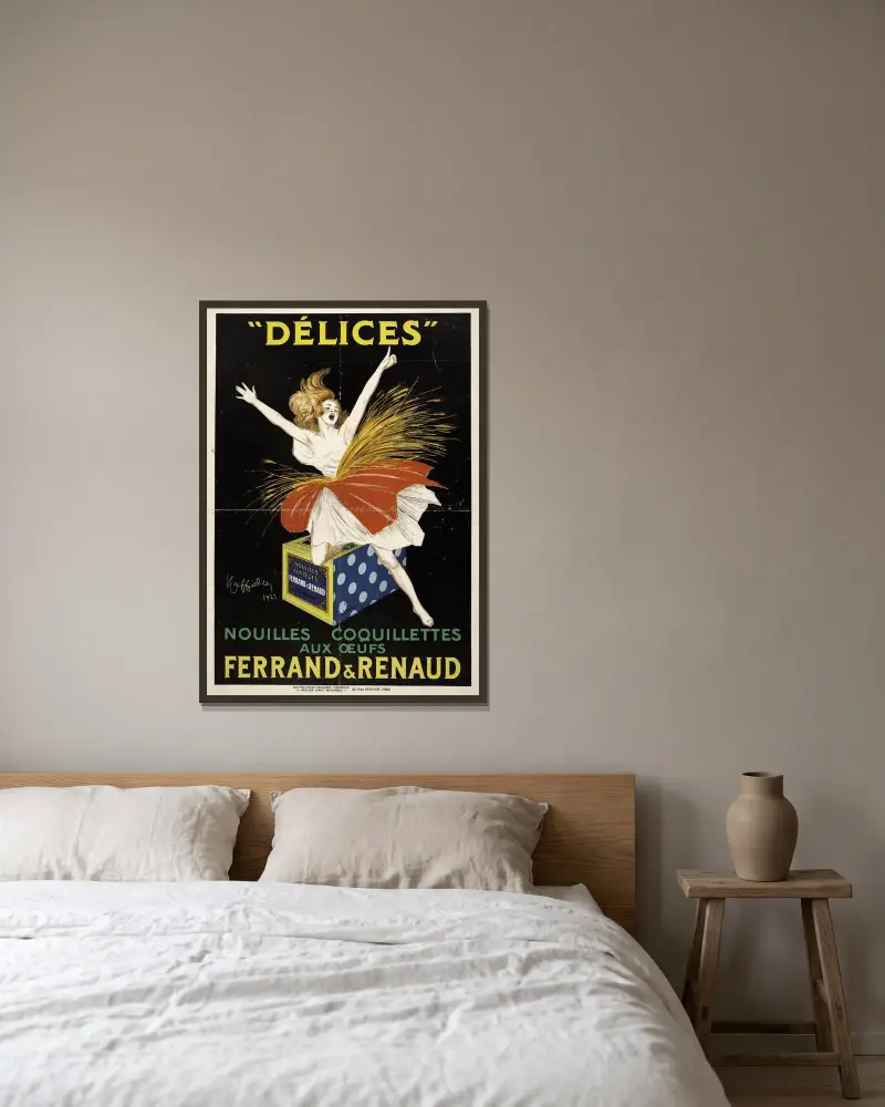 Nudlar med ägg, Ferrand et Renaud av Leonetto Cappiello inramad på en vägg
