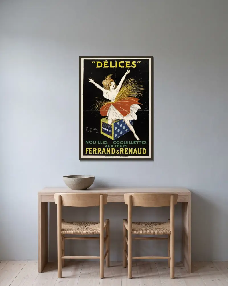 Nudlar med ägg, Ferrand et Renaud av Leonetto Cappiello inramad på en vägg