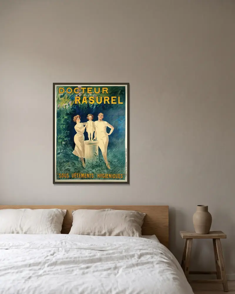 Docteur Rasurel av Leonetto Cappiello inramad på en vägg