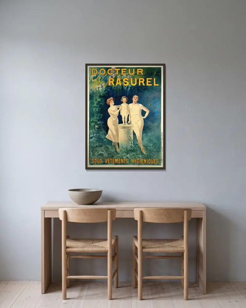 Docteur Rasurel av Leonetto Cappiello inramad på en vägg