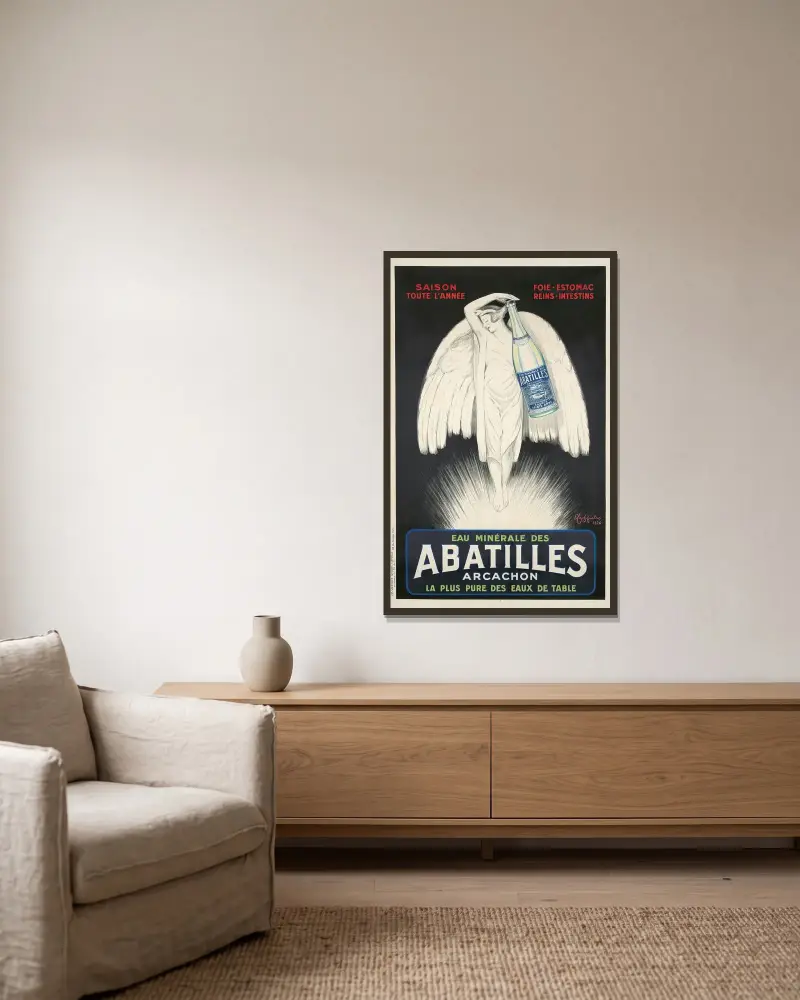 Eau Minérale des Abatilles av Leonetto Cappiello inramad på en vägg