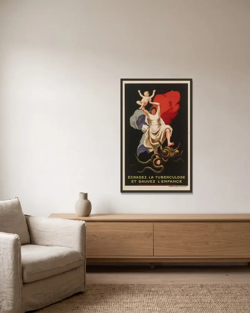 Krossa tuberkulosen och rädda barndomen av Leonetto Cappiello inramad på en vägg