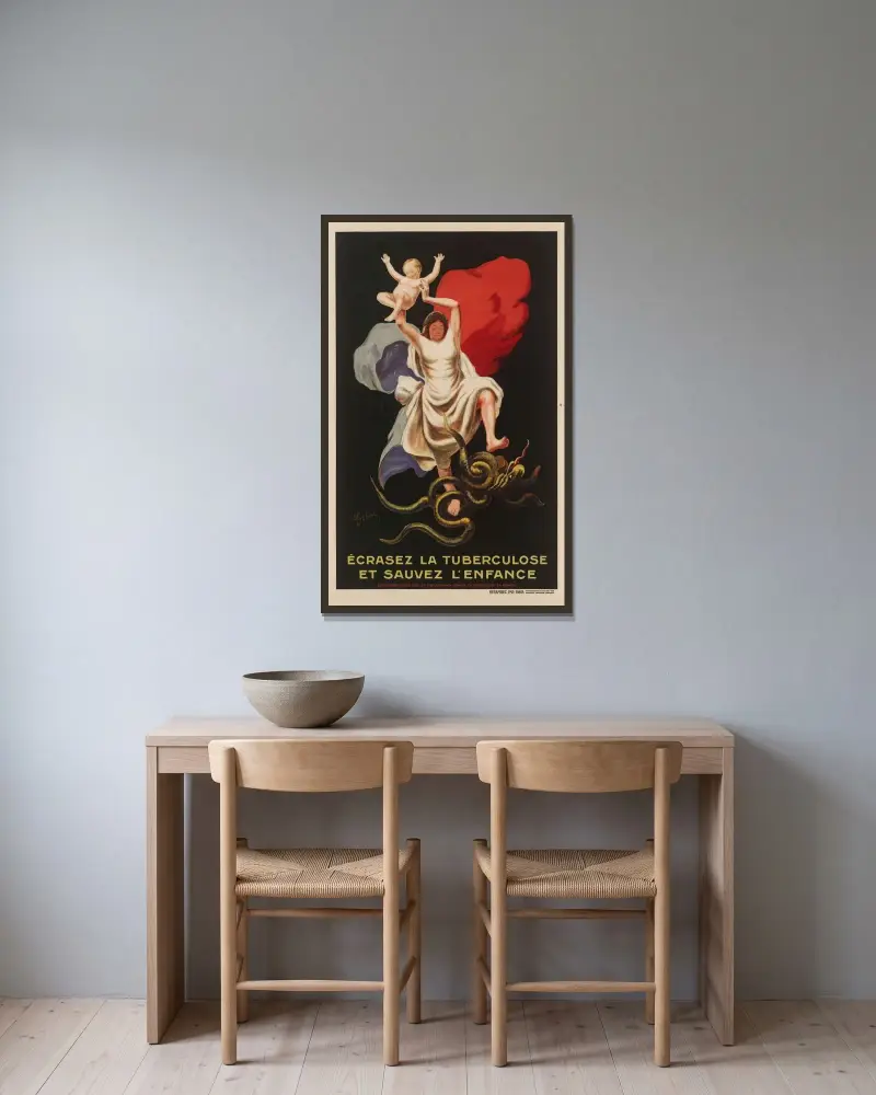 Krossa tuberkulosen och rädda barndomen av Leonetto Cappiello inramad på en vägg