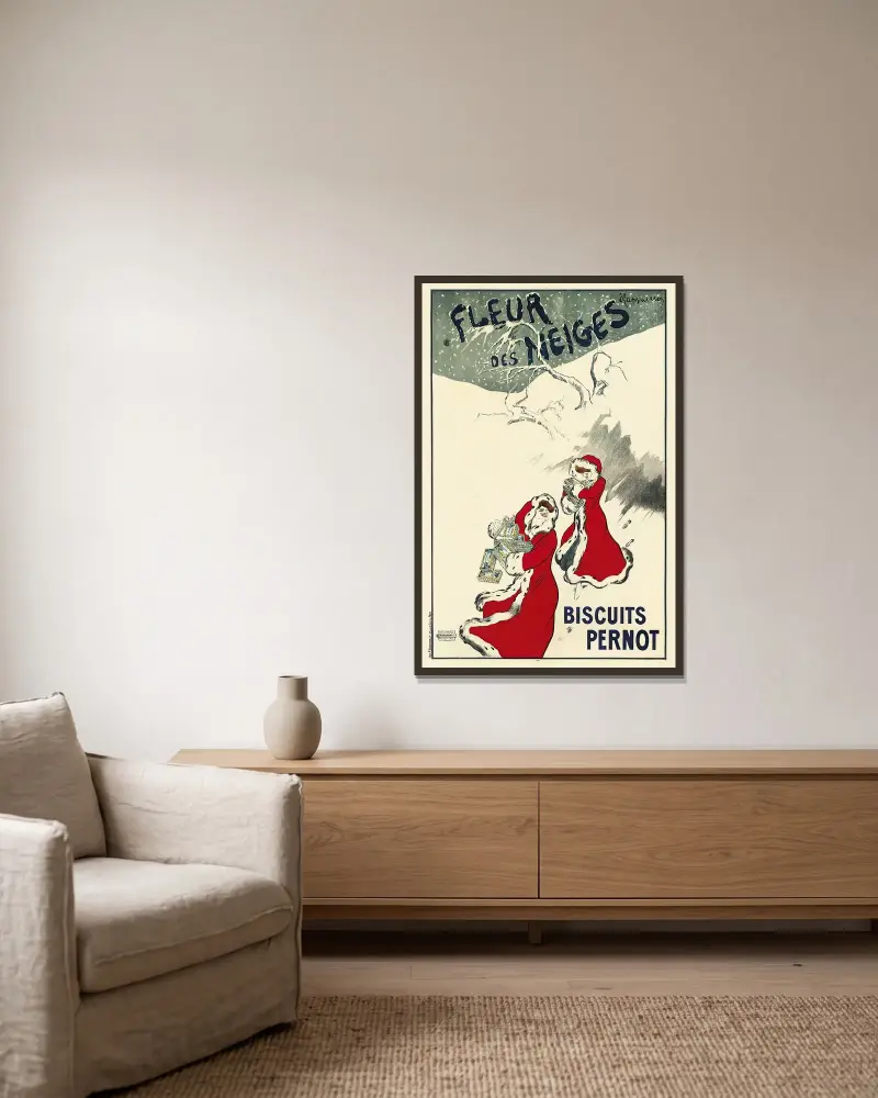Fleur Des Nieges av Leonetto Cappiello inramad på en vägg