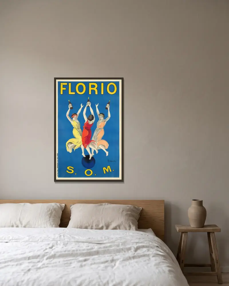 Florio av Leonetto Cappiello inramad på en vägg