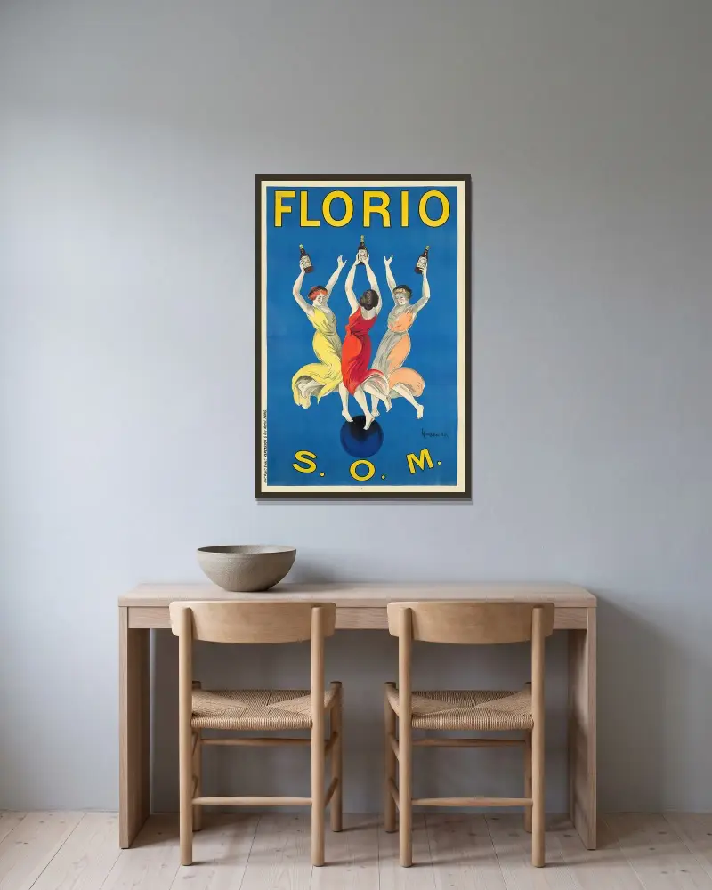 Florio av Leonetto Cappiello inramad på en vägg