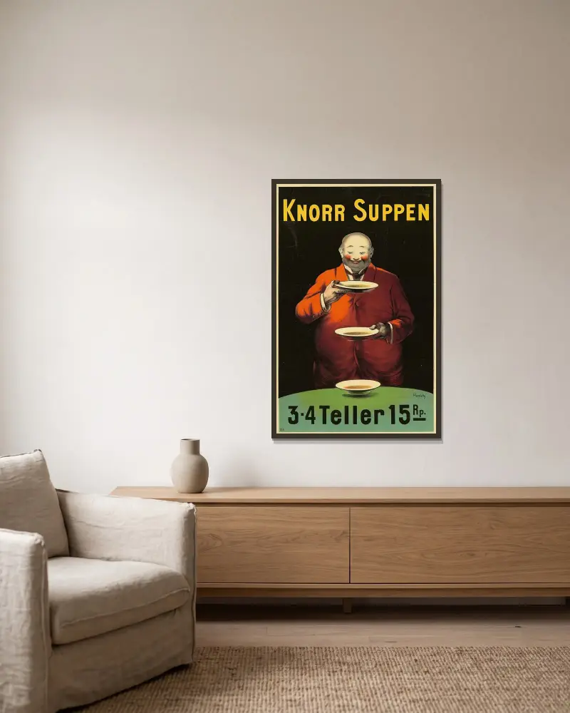 Knorr Suppen av Leonetto Cappiello inramad på en vägg