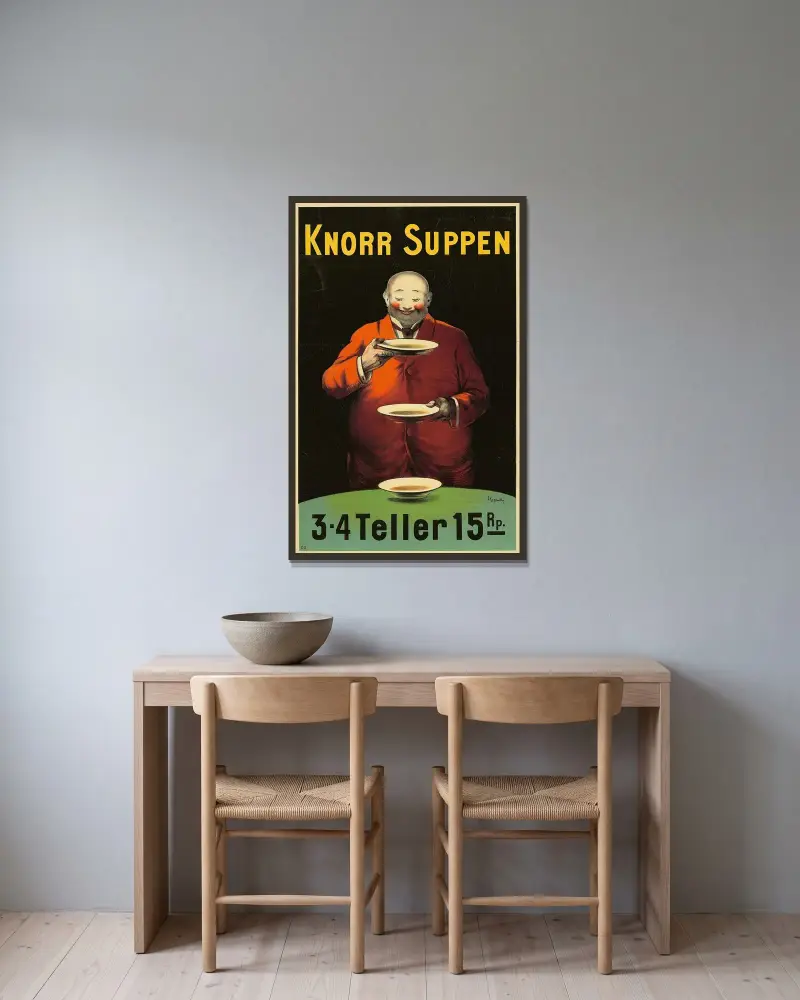 Knorr Suppen av Leonetto Cappiello inramad på en vägg