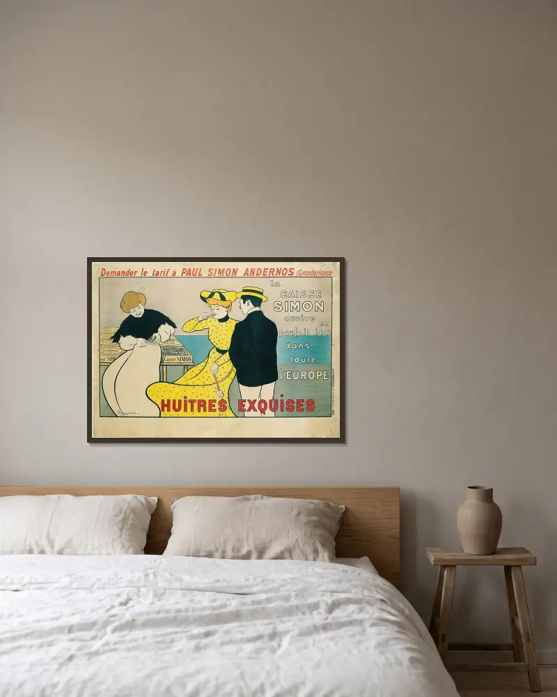 La Caisse Simon av Leonetto Cappiello inramad på en vägg