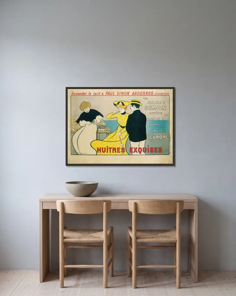 La Caisse Simon av Leonetto Cappiello inramad på en vägg