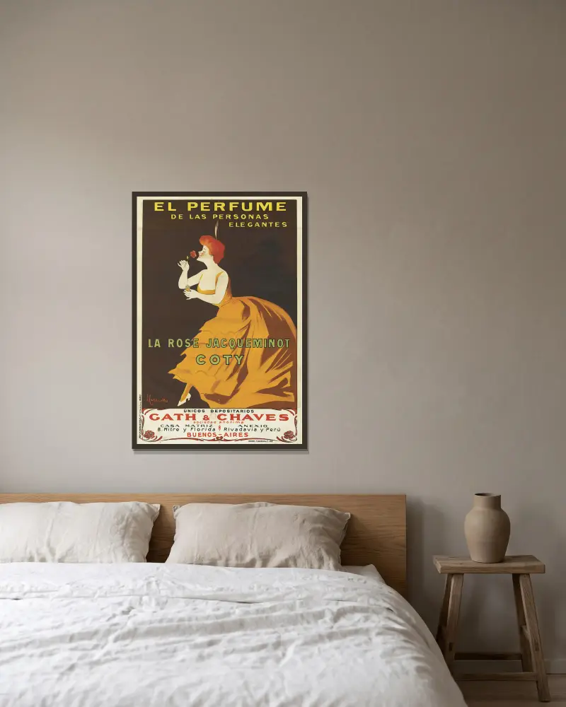 La Rose Jacqueminot Coty av Leonetto Cappiello inramad på en vägg