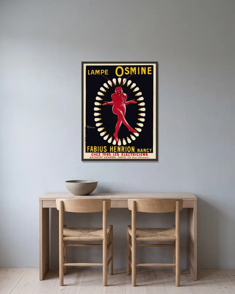 Lampe Osmine av Leonetto Cappiello inramad på en vägg