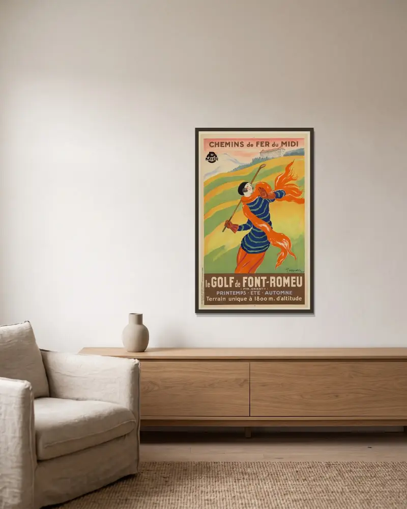 Le golf de Font-Romeu von Leonetto Cappiello gerahmt an einer Wand