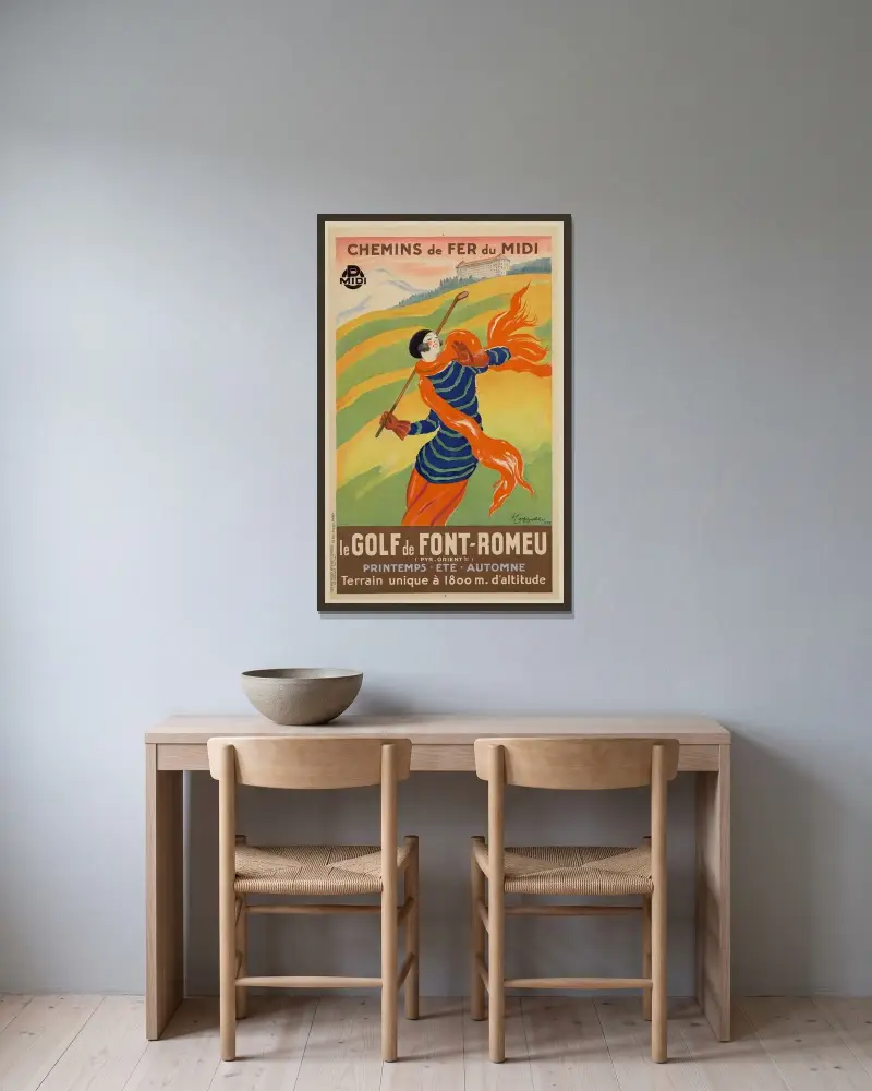 Le golf de Font-Romeu von Leonetto Cappiello gerahmt an einer Wand