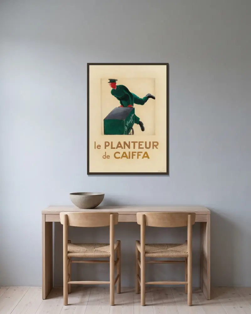 Kaffeplantageägaren av Leonetto Cappiello inramad på en vägg
