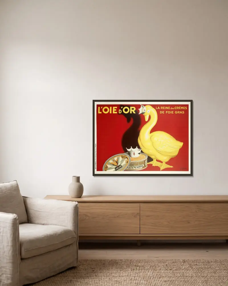 Den gyllene gåsen av Leonetto Cappiello inramad på en vägg