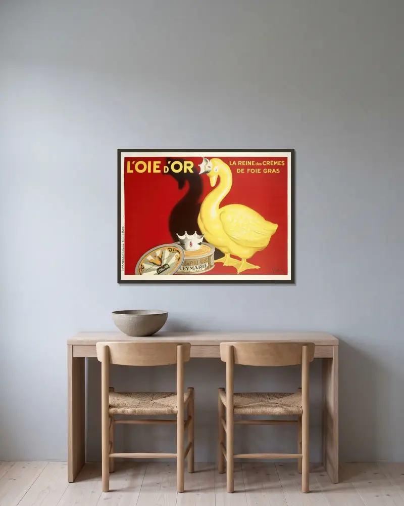 Den gyllene gåsen av Leonetto Cappiello inramad på en vägg