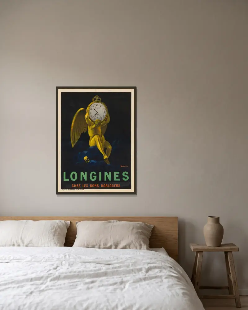 Longines chez les bons horlogers av Leonetto Cappiello inramad på en vägg