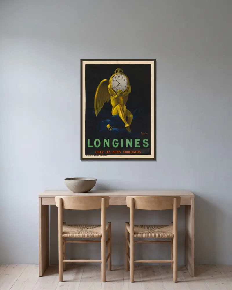 Longines chez les bons horlogers av Leonetto Cappiello inramad på en vägg
