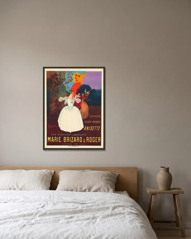 Marie Brizard & Roger av Leonetto Cappiello inramad på en vägg