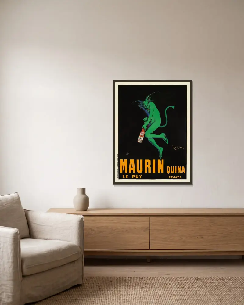 Maurin Quina av Leonetto Cappiello inramad på en vägg