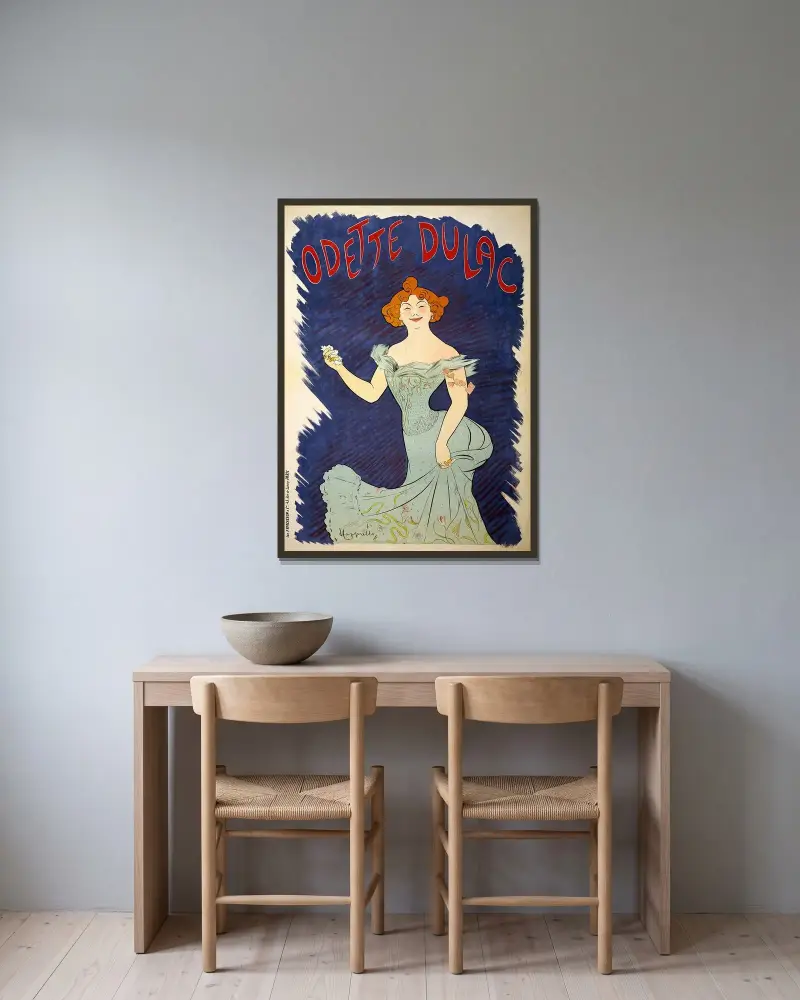 Odette Dulac av Leonetto Cappiello inramad på en vägg