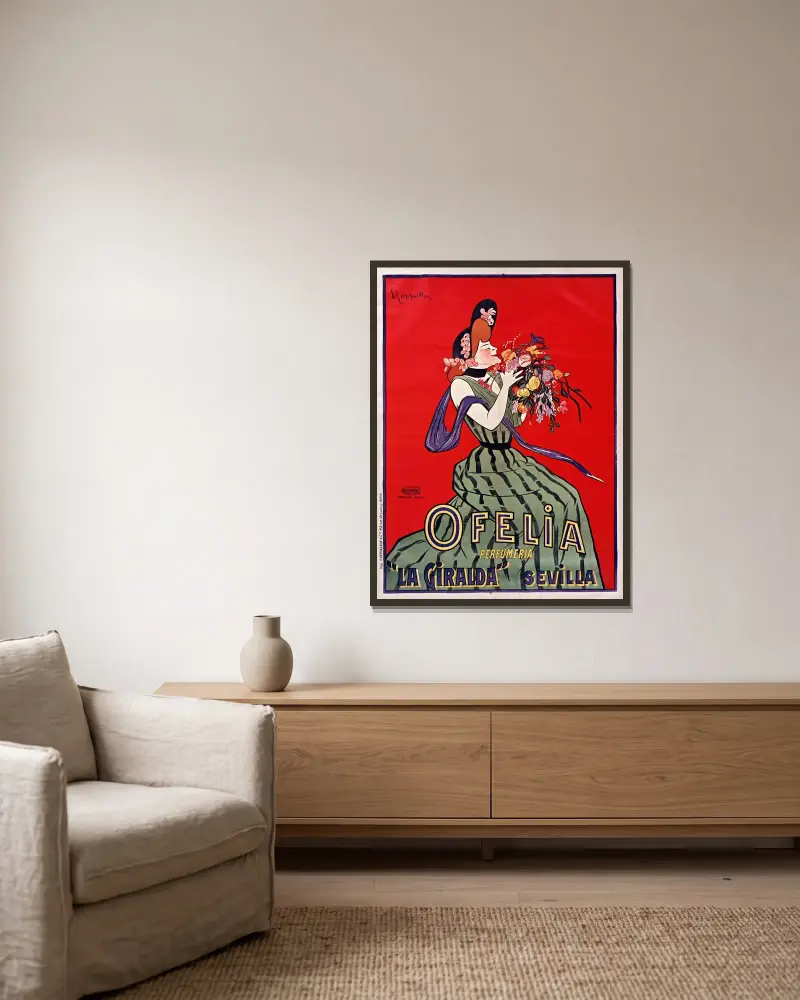 Ofelia, Perfumeria ‘La Giralda’, Sevilla av Leonetto Cappiello inramad på en vägg