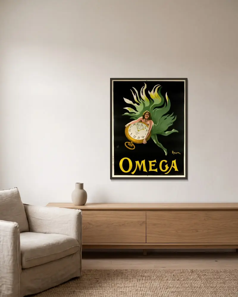 Omega av Leonetto Cappiello inramad på en vägg