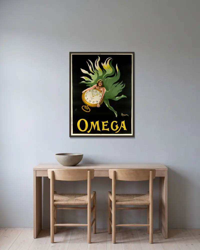 Omega av Leonetto Cappiello inramad på en vägg
