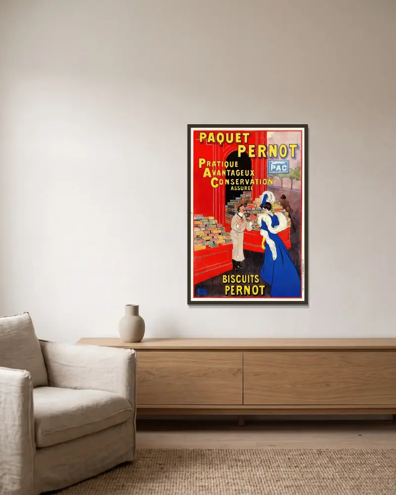 Paquet Pernot av Leonetto Cappiello inramad på en vägg