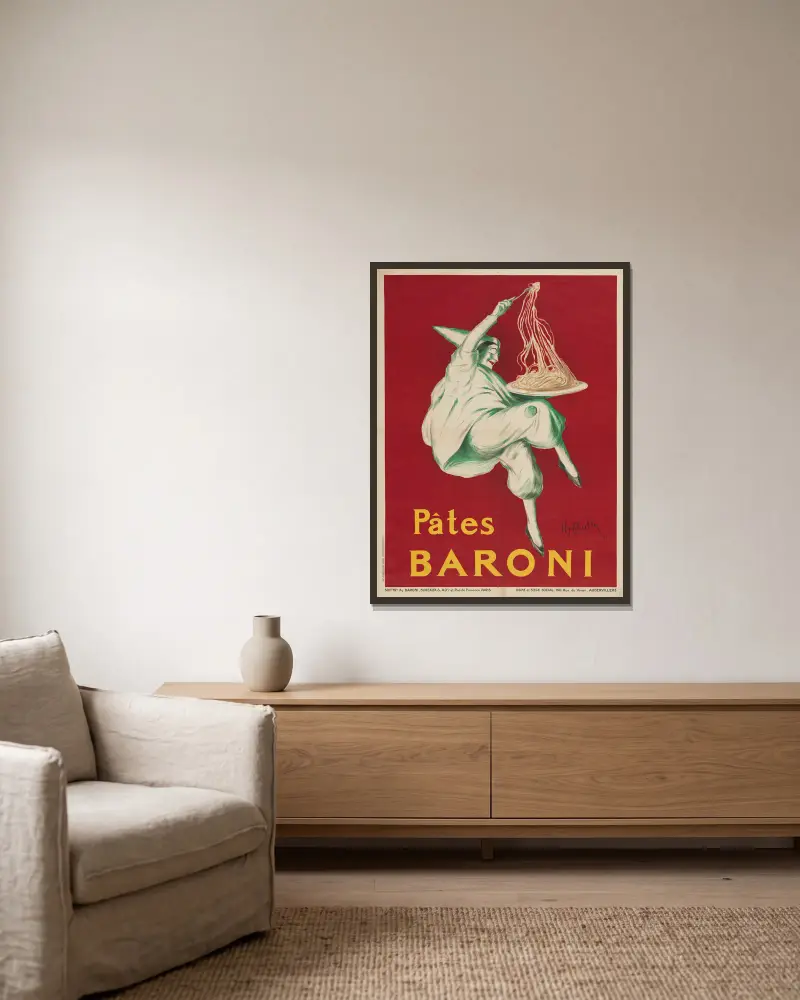Pâtes Baroni von Leonetto Cappiello gerahmt an einer Wand