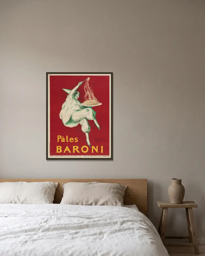 Pâtes Baroni von Leonetto Cappiello gerahmt an einer Wand