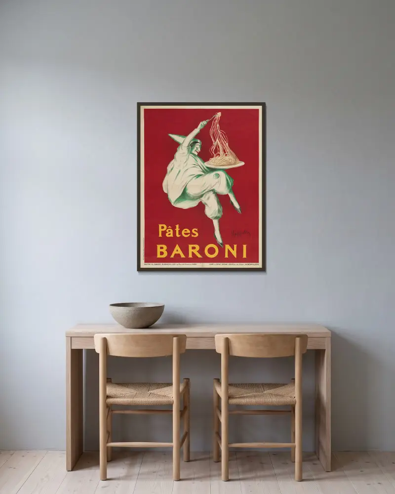 Pâtes Baroni von Leonetto Cappiello gerahmt an einer Wand