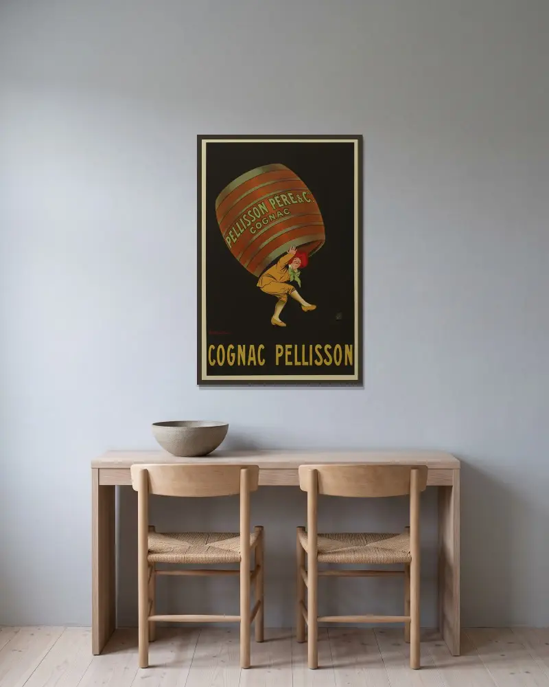 Pellisson père et Cie Cognac av Leonetto Cappiello inramad på en vägg