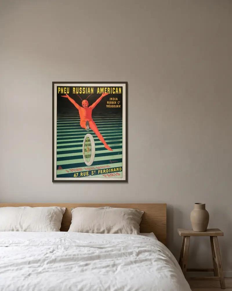 Pneu Russian American av Leonetto Cappiello inramad på en vägg
